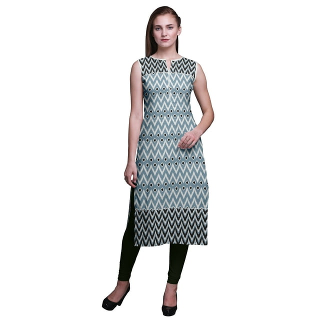 Bimba Tuniques Droites pour Femmes Imprimées Sans Manches Kurti Décontractée Robe X-Small
