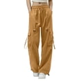 Cargo Pants for Women Wide Leg Pants Women's Multiple Pockets Pull Rope ...