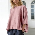 thumbnail image 2 of Tweang Womens Button Up Shirts V Neck Tops Outfits Boho Ethnic Style Blouses Roll Up Short Sleeve Button Down Dress Shirts Womens 3/4 Sleeve Tops 3/4 Sleeve Button Down Shirts Gauze Blouses Pink M, 2 of 4