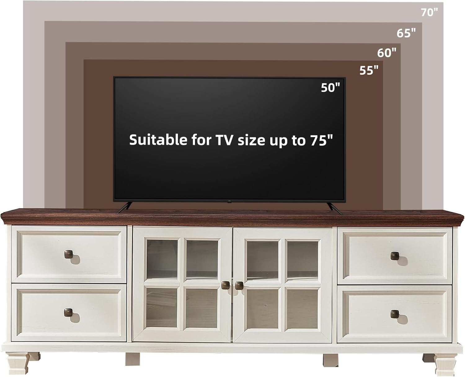 LELELINKY Farmhouse TV Stand and Coffee Table Set 4, Rustic Wood Living Room Table Set with TV Console, Center Table, 2 Pcs End Table for Hall, White