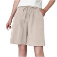 thumbnail image 4 of Sakmal Wide Leg Shorts Womens Yellow Bermuda High Waisted Cotton and Linen Knee Length Comfy Shorts with Pockets, 4 of 6