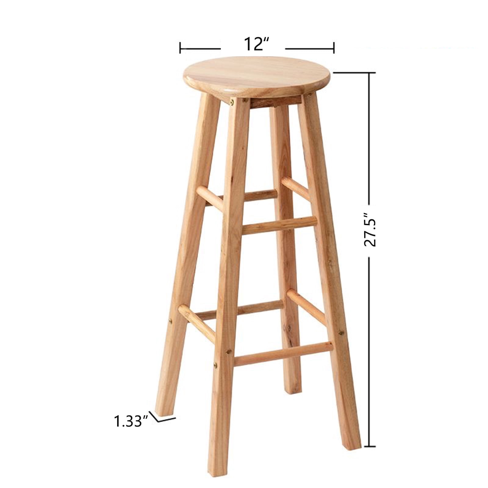 27.5" Wood Bar Stool, 330lbs Capacity Backless Round Counter Stool with Anti-Slip Feet for Kitchen Farmhouse Modern Home Decor