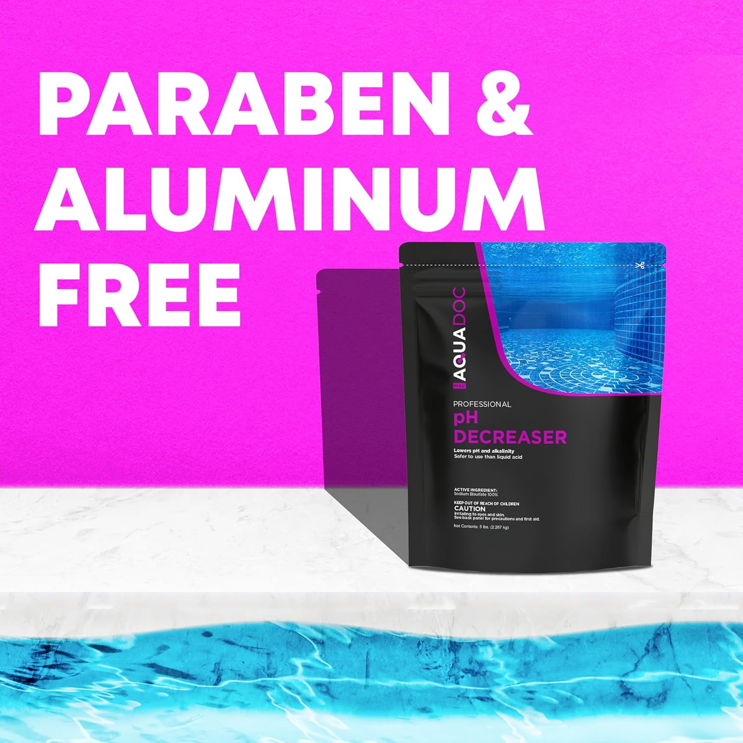 MAV AquaDoc pH Down for Pools - 5lb - Sodium Bisulfate pH Decreaser for Pool & Alkalinity Decreaser - Easy Dissolving Dry Acid Pool Chemicals Made in The USA