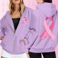 thumbnail image 4 of Breast Cancer Awareness Hoodies for Women 2025 Zip Up Fleece Lined Hoodie with Pockets Hooded Sweatshirt Pullover Top, 4 of 7