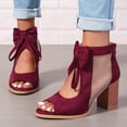thumbnail image 4 of High Heel Sandals Womens Chunky High Heel Sandals Ankle Strap Open Toe Dress Shoes Cut Out Mesh Bows Strappy Sandals High Block Heels Peep Toe Summer Ankle Boots Fish Mouth Fashion Breathable Dressy, 4 of 6