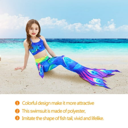 FAGINEY Girls 3Pcs/Set Mermaid swimsuit Top Panties Fish Tail Swiming Costume,  Mermaid Swimming Suit
