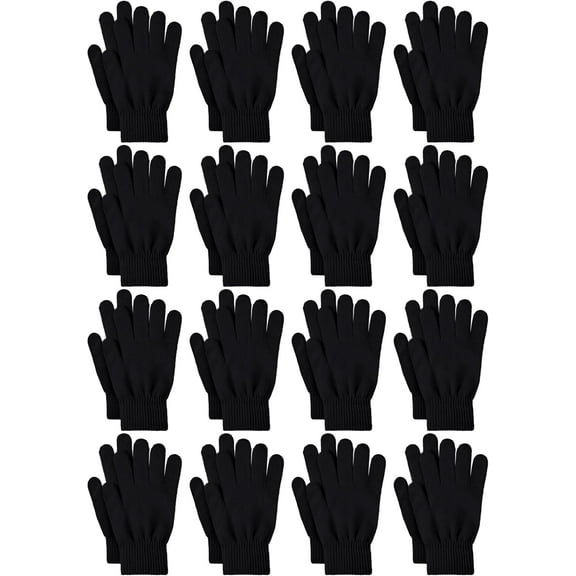 16 Pairs Winter Gloves for Men Women Knit Stretchy Warm Adult Magic Gloves Bulk Pack Black Large