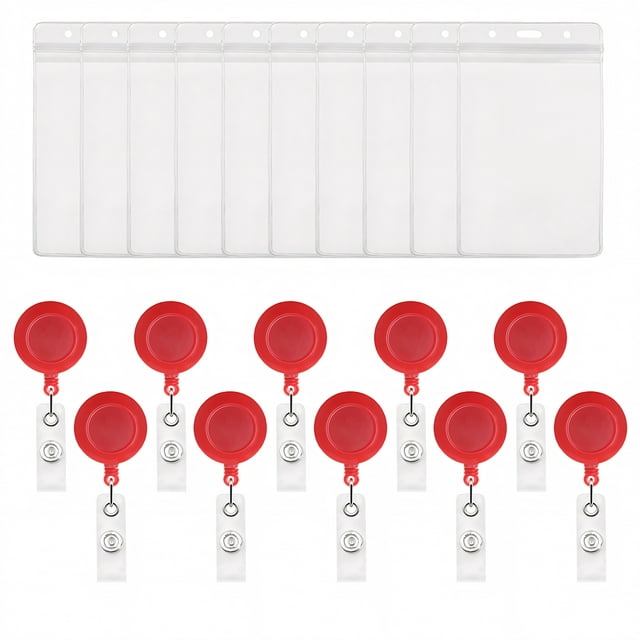 MUKA Lot de 50 Badges Rétractables de Couleur Unie avec Style Vertical Porte-Cartes d'Identité Transparent