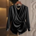 thumbnail image 5 of Womens Soft Satin Silk Button Down Shirts for Women Silky Long Sleeve Work Shirt Dressy Blouses Tops Black S(S), 5 of 8