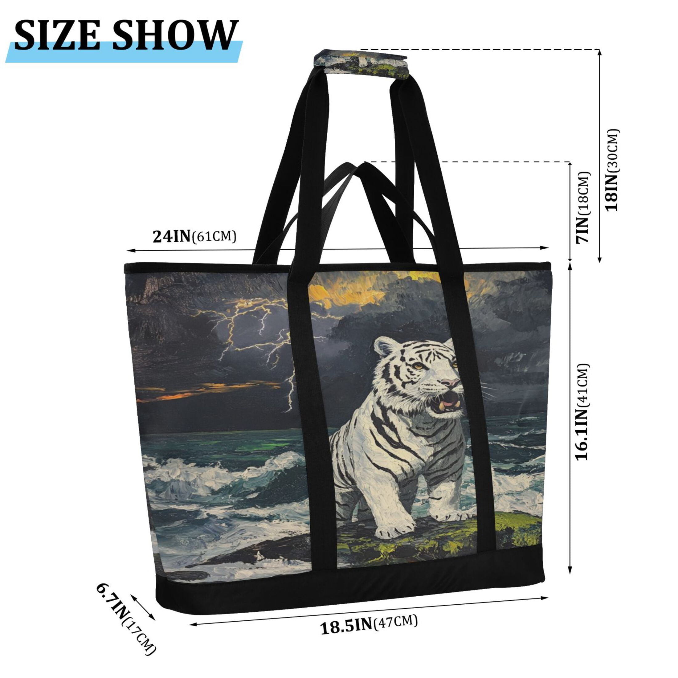 Large Hand-held Ice Pack Picnic Bag Insulation and Refrigeration Suitable for Shopping Picnics and Camping White Tiger