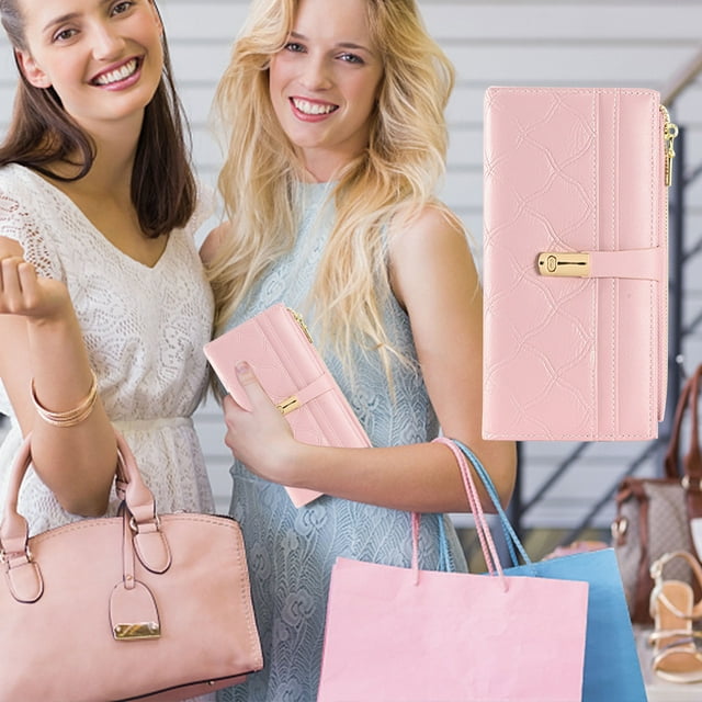 Women's Long Lingge Wallet Zipper Snap Solid Color Wallet Card Bag Hand Bag Wallet