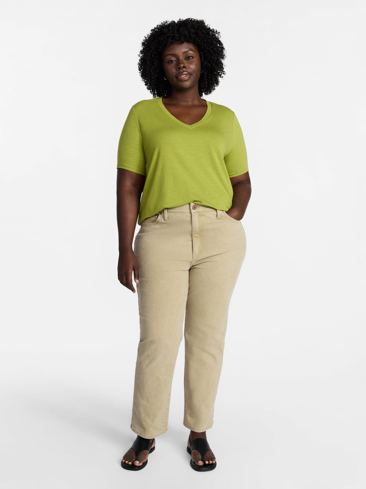 Terra & Sky Women's Plus Size V-Neck Tee with Short Sleeves, Size 0X-5X