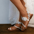 thumbnail image 2 of Rush Women ' s Wedding Flat Sandals White Lace Sandals Beach Sandals Wedding Party Dress White Dress Sandals----White（Size 39） S1728, 2 of 5