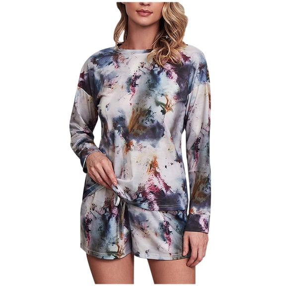 Babysbule Womens Fall Plus Top Sets Outfit Women Fashion Printed Round Neck Long Sleeve Tops Pants Casual Suit Sets