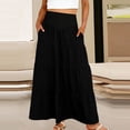 thumbnail image 2 of Hesxuno Women's Tiered Maxi Skirt High Waist Flowy Skirts with Pockets Casual Solid Color Long Skirts Summer Boho Vacation Holiday Skirts Black S, 2 of 7