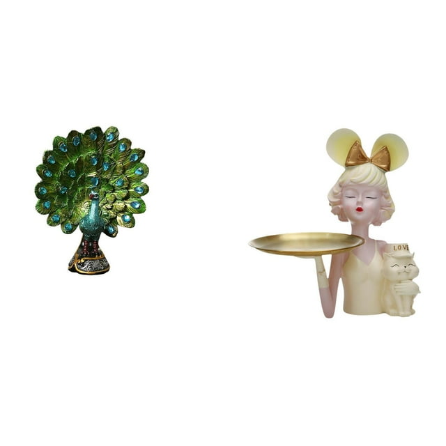 Figura de escritorio,Estante de estatua de pavo real para escritorio,decoración del hogar,Figura decorativa creativa para la oficina y el hogar.,Estatua con bandeja para guardar llaves,Estatua