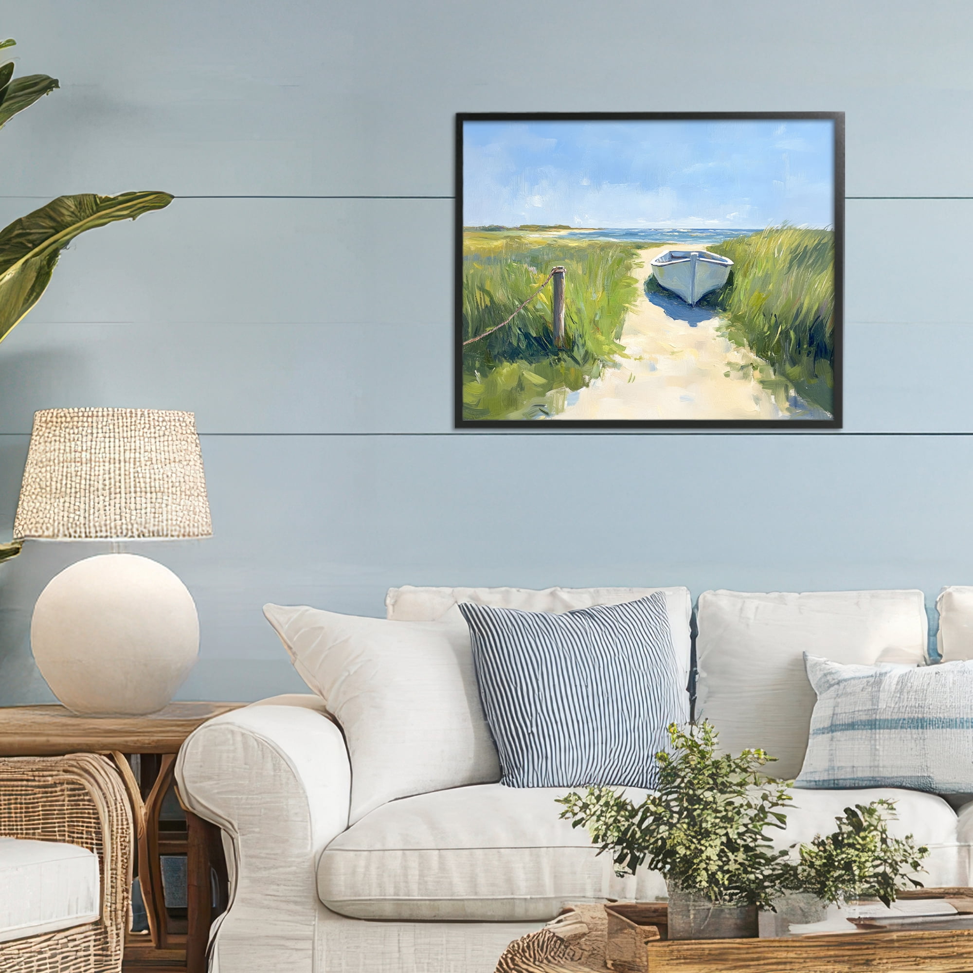 Stupell Industries Moored Boat on Path Black Framed Giclee Art, design by Sisi and Seb