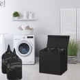 thumbnail image 2 of Cesta de ropa sucia doble Apuakthei con tapa y bolsas de ropa sucia extraíbles, color negro, 2 of 5
