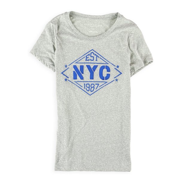 Aeropostale - Camiseta con adornos para mujer EST NYC, gris, extragrande Aeropostale Camiseta adornada