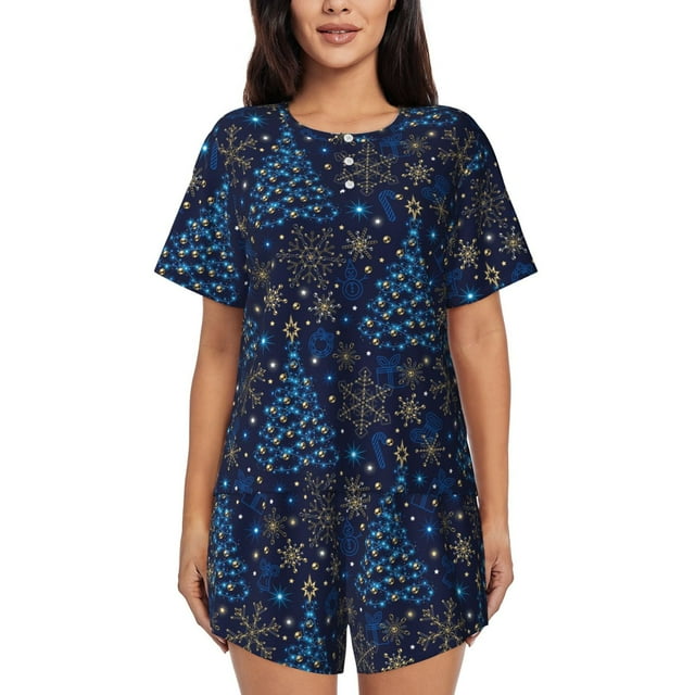 Vsdgher Ensemble de Pyjama Motif Arbre de Noël pour Femmes 2 Pcs Manches Courtes, Ensemble de Pyjama Doux d'Été Décontracté, 2 Pcs Pj-TG
