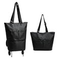 thumbnail image 2 of 2-In-1 Foldable Rolling Cart for Grocery Shopping, Black Portable Tote Trolley with Collapsible Frame Smooth Wheels, Space-Saving Travel Cart for Market, Small Size, 2 of 8