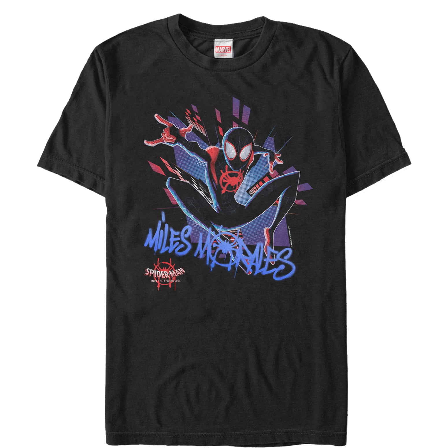 Men's Marvel Spider-Man: Into the Spider-Verse Miles Graffiti Graphic Tee Black Medium