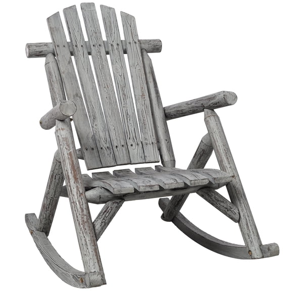 Light Gray Wooden Porch Rocker Chair for Patio, Durable Fir Log Rocking Chair for Garden Yard Balcony, Heavy Duty Outdoor Rockers for Relaxation
