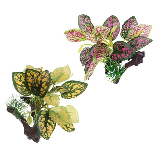 OULII Plastic Aquarium Greenery Fake Aquarium Plants Aquatic Greenery Terrarium Landscape 2pcs