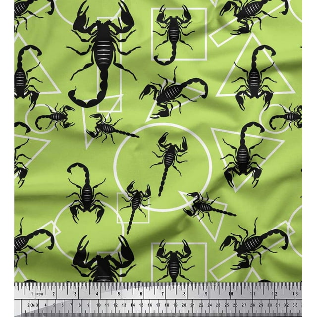 Soimoi Japan Crepe Satin Fabric Geometric Shapes & Scorpion Insects Fabric Prints By Yard 42 Inch Wide