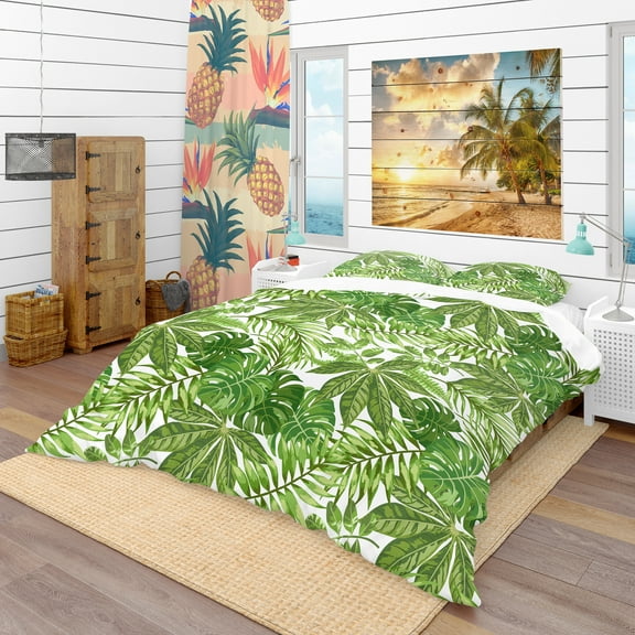 Designart 'Exotic Pattern with Tropical Leaves' Tropical Duvet Cover Set