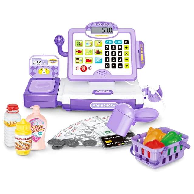 Juguete de caja registradora FS Pretend Play con calculadora, 57 unidades