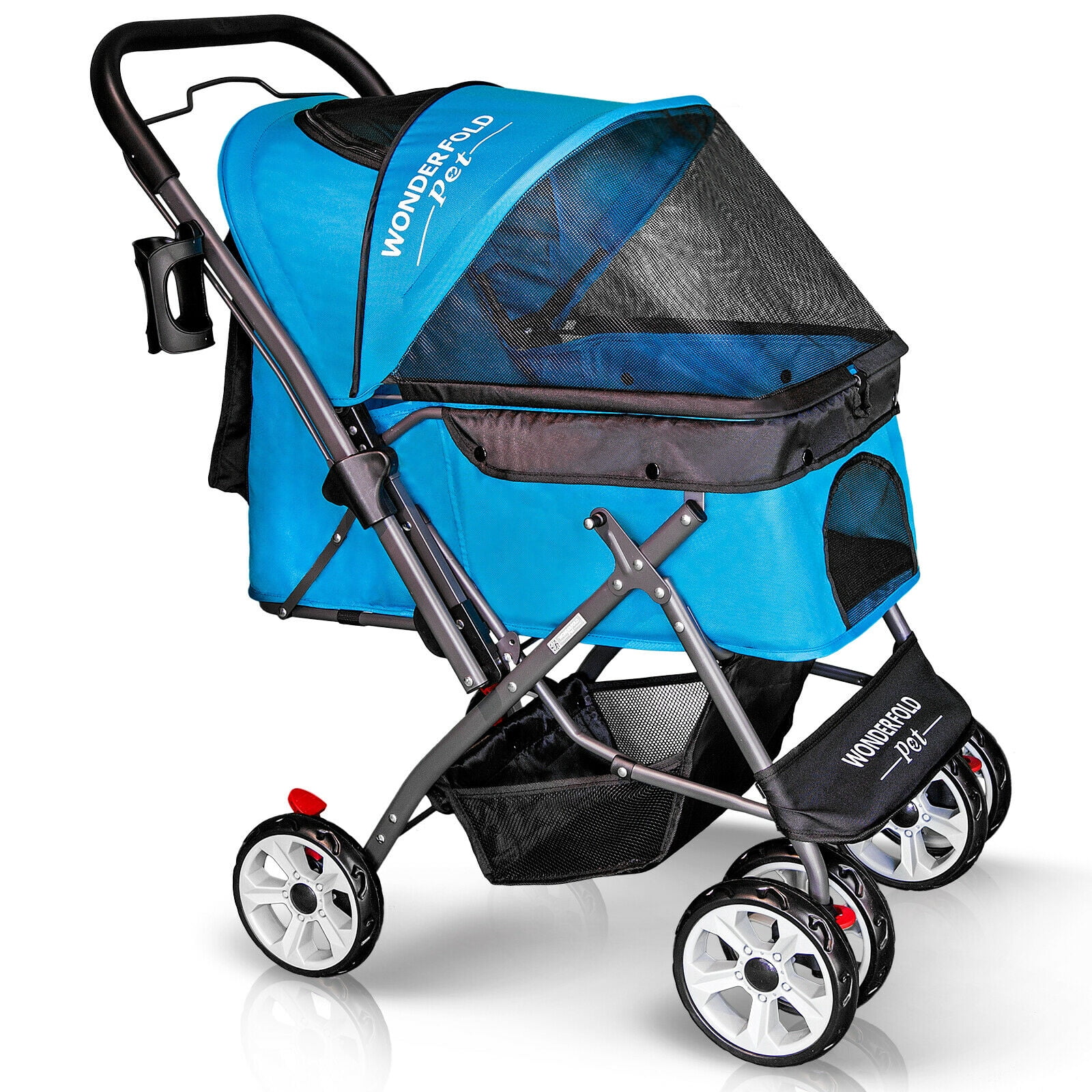 WonderFold Folding Dog Stroller, Blue