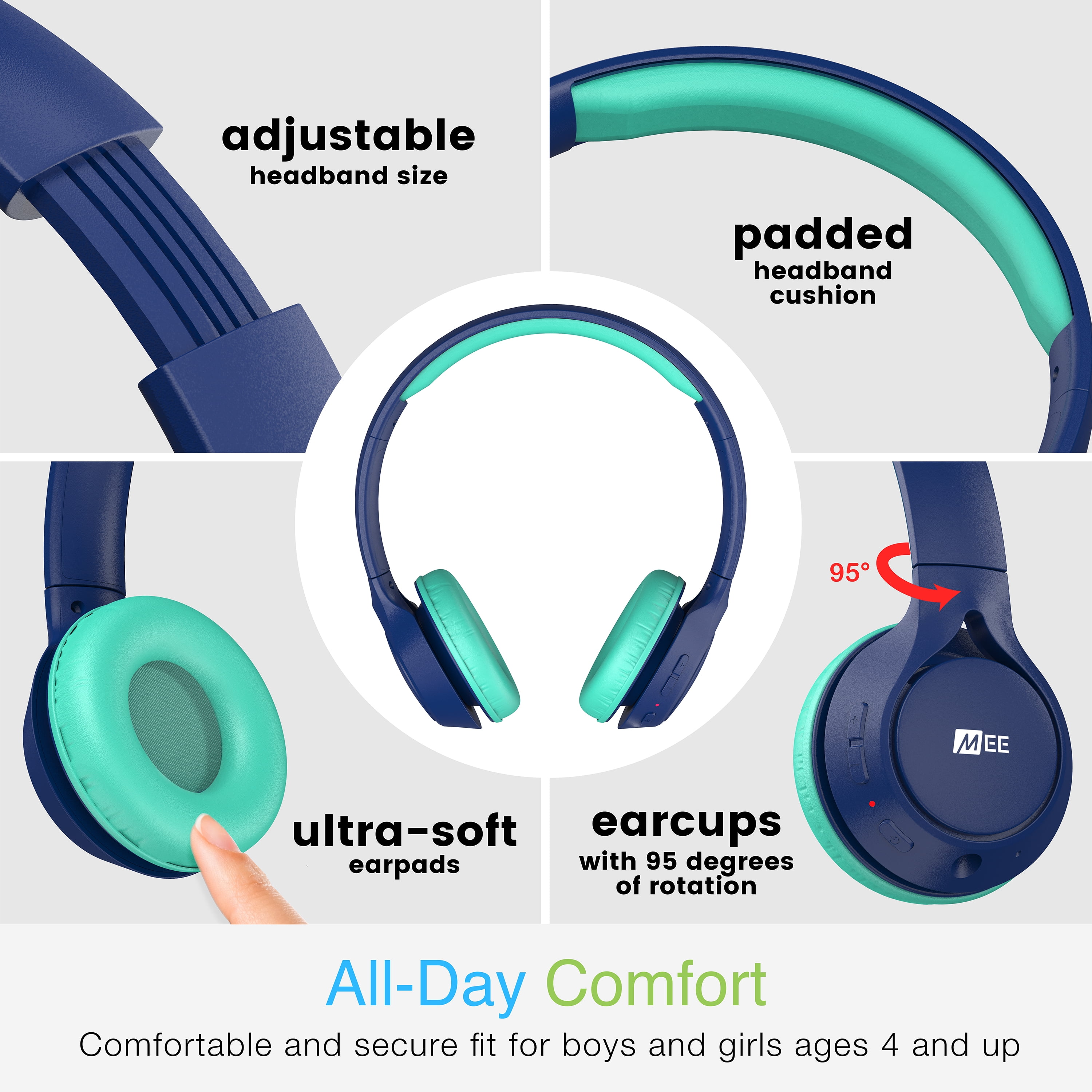MEE Audio KidJamz Bluetooth Wireless Kids Headphones, Blue photo 3