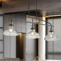 Hi-LIGHTS,Industrial 3-Light Height Adjustable Pendant Chandelier with Clear Glass Shades,Modern Farmhouse Lighting(Bulb Not Included) for Kitchen Island,Dining Room,Living Room(Black)