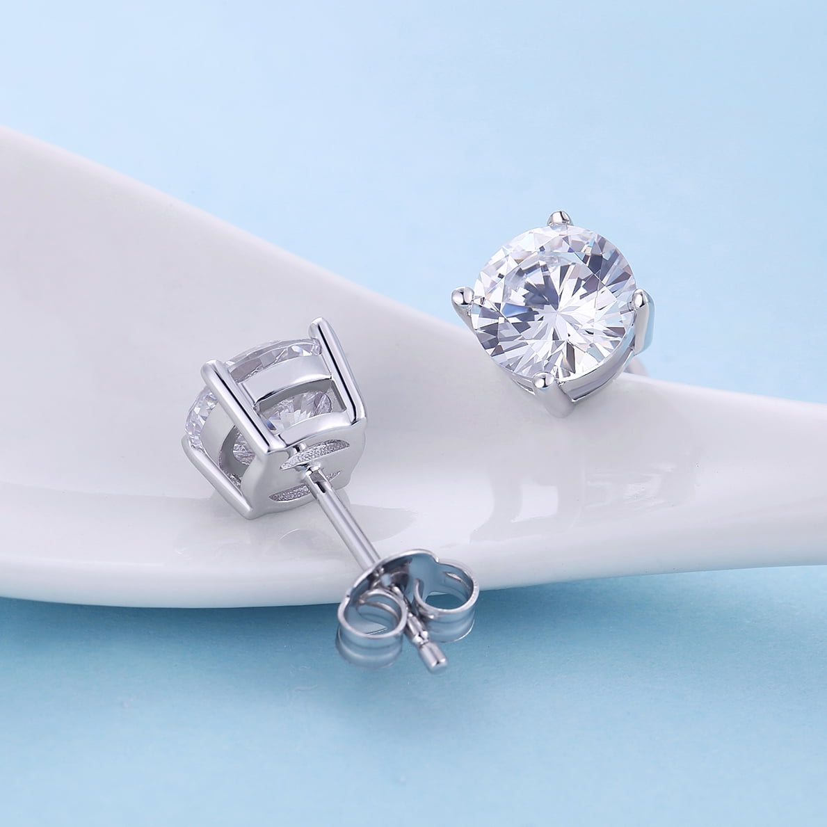 Men Earrings Silver Diamond Earrings for Men Women Stud Earrings Sterling Silver Earrings Hypoallergenic Earrings Studs White Gold Cubic Zirconia Stud Earrings Mens Diamond Earrings 6mm