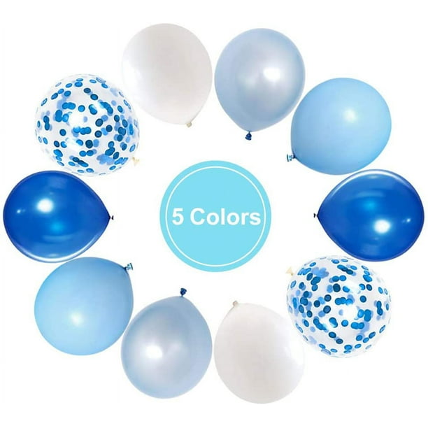 3 Ballons Confettis Couleur Bleu et Or - Olili