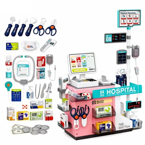 Aijohnny Doctor Kit for Toddlers, Pretend Medical Station Set with Mobile Cart, Birthday Gifts for Kids 3-5 5-8 8-12 Year Old