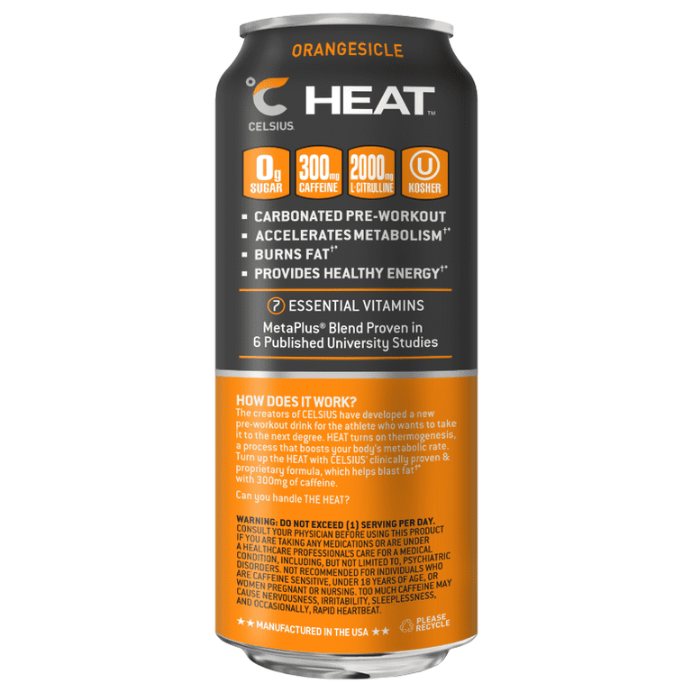does celsius have l carnitine HEAT Sparkling Orangesicle, Functional Essential Energy Drink 16 fl oz (Pack of 12) and chromium to help Reduced Glutathione Supplement with Vegetarian Fat Burner Capsules Style:Set 3 Type