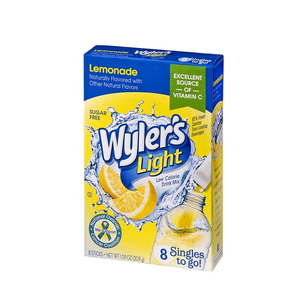 Wylers Light Singles To Go Powder Packets, Water Drink Mix, Lemonade, 96 Single Servings (Pack