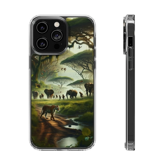 DistinctInk Hybrid (Acrylic / TPU) Clear Slim Fit Case for Apple iPhone 14 Pro (6.1" Screen) - "Bengal Tiger Reigns Supreme in Vibrant South Asian Jungle"