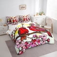 thumbnail image 3 of jejeloiu Pink Sakura 7 Pieces Bedding Comforter Set,Christmas Cardinal Bird Full Bedding Set,Red Birds Fitted Sheet Flat Sheet For Girls,Super Cozy Room Decor Reversible, 3 of 8
