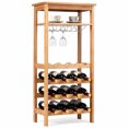 thumbnail image 1 of Gymax Bamboo Wine Rack Countertop Bottle Storage Free Standing w/ Glass Hanger & Shelf, 1 of 10