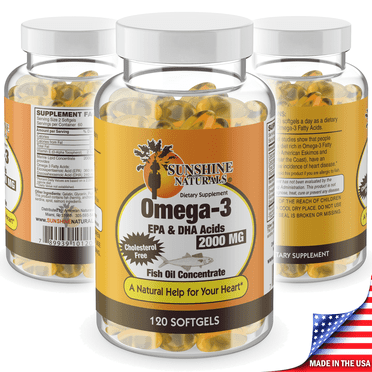 Sunshine Naturals, Omega 3 Fish Oil, Dietary Supplement, 120 Softgels