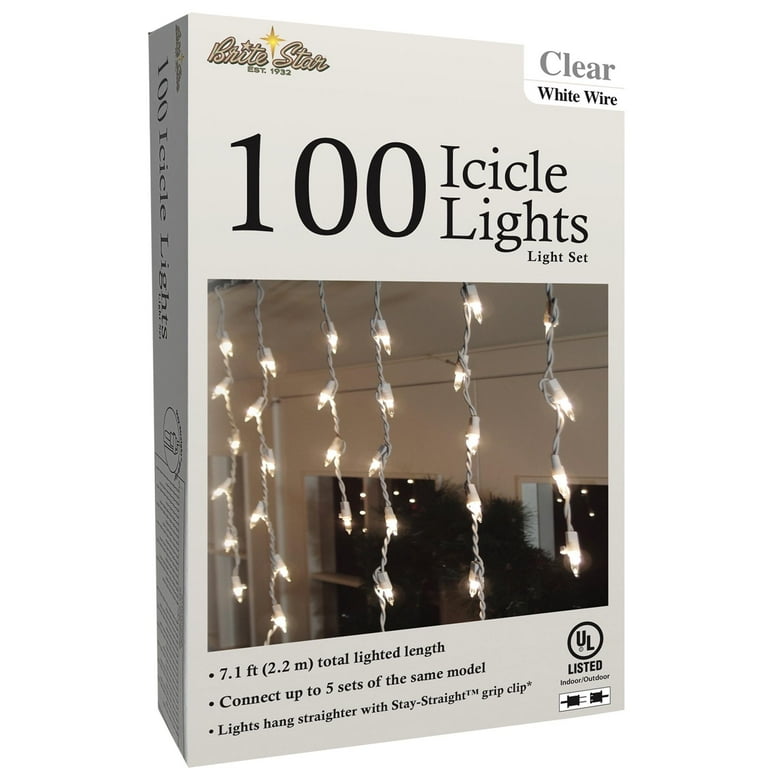 Brite Star 100ct Mini Icicle Christmas Lights Clear - 7.1' White Wire Brite Star 100ct Mini Icicle Christmas Lights Clear - 7.1' White Wire
