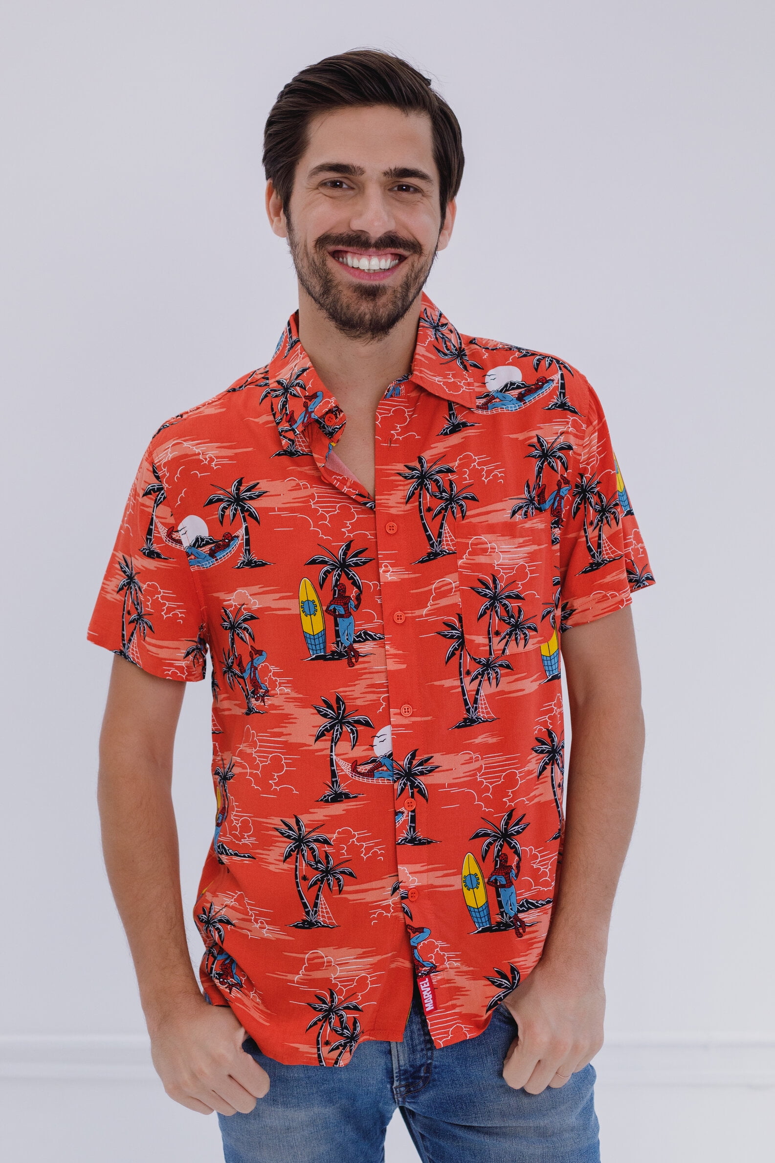 Marvel Spider-Man Mens Matching Family Hawaiian Button Down Shirt Adult