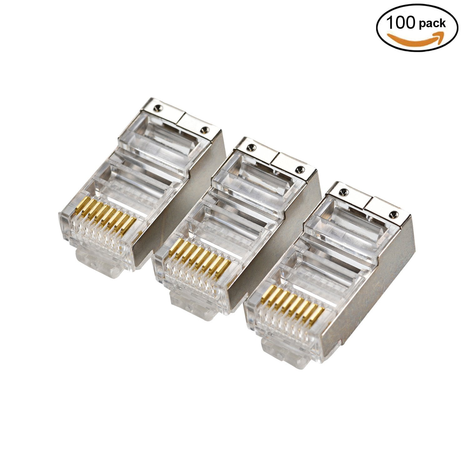 Pasow 100pcs CAT5E Shielded Crimp Connector RJ45 8P8C Network Cable Plug Crimp cat 5e