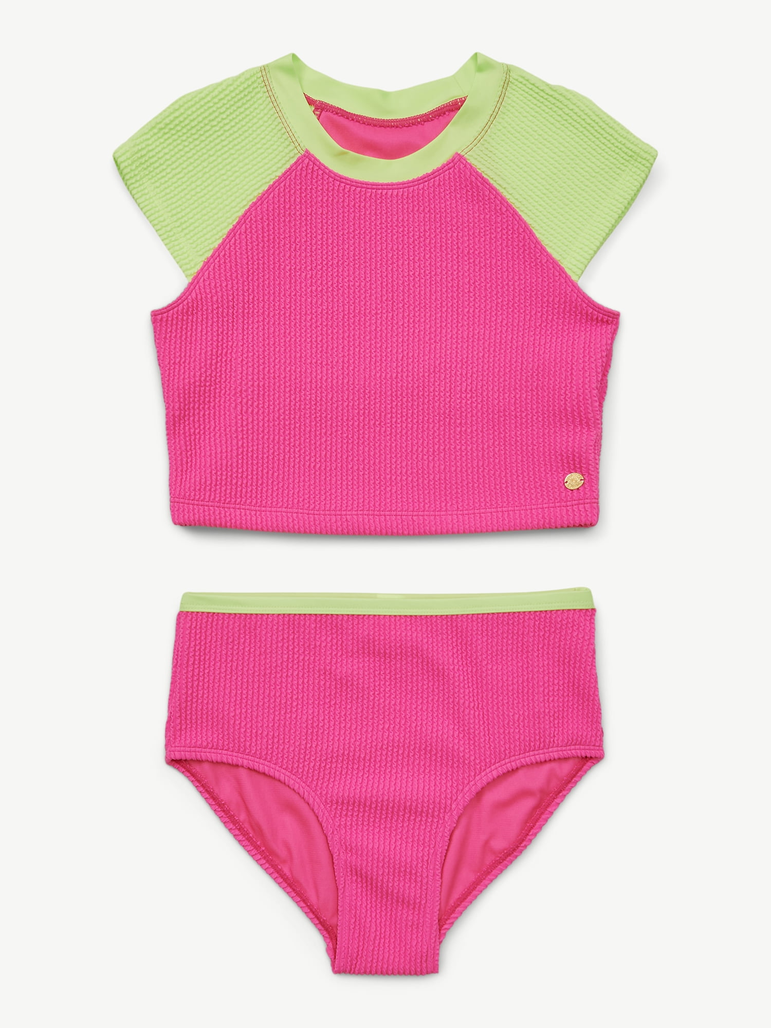 Justice Girls 2 Piece Short Sleeve Rashguard Swimsuit, Sizes XS-XL