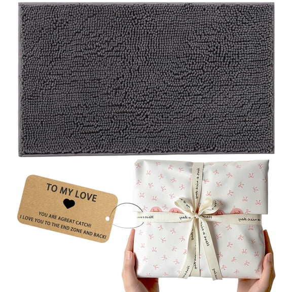 MudFree Chenille Bathroom Rugs, Non Slip Washable Quick Dry Small Bath Mats for Bathroom,Dark Gray 24"X16"