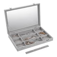 thumbnail image 4 of Velvet Jewelry Tray,24 Grid Jewelry Organizer with Clear Lid,Earring Holder Organizer with Clasp,Drawer Insert Rings Pendants Brooches,13.8 x 9.5 x 2 Inches,Gift for Women Girls(Black), 4 of 6