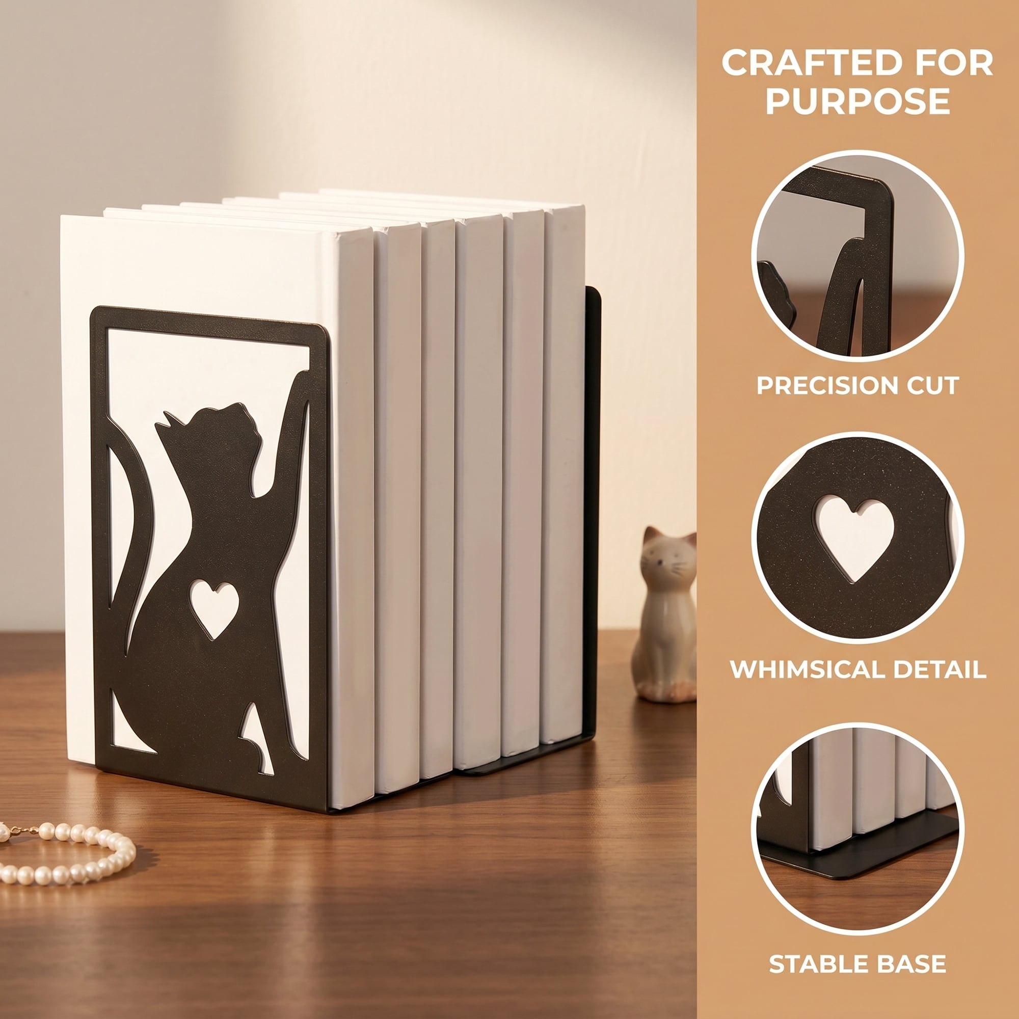 Unique Bargains 2Pcs Decorative Cartoon Metal Bookends Black 4.2*3.5*7.1inch